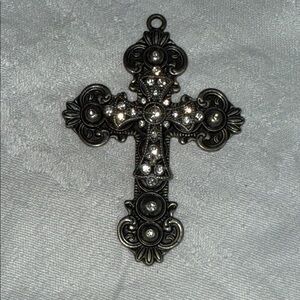 Ornate Silver Cross Pendant, vintage-style pendant with a silver-tones and gems